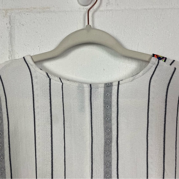 Scoop Caftan White Striped Colorful Embroidery Oversized Bohemian Artsy Fun‎ 1X - Picture 8 of 14